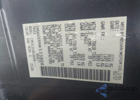 2017 Nissan Titan Sv z USA, uszkodzony, nr VIN 1N6AA1E64HN533808